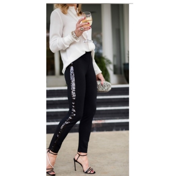 Spanx Perfect Black Pant with Sequin Tuxedo stripe - Picture 3 of 10